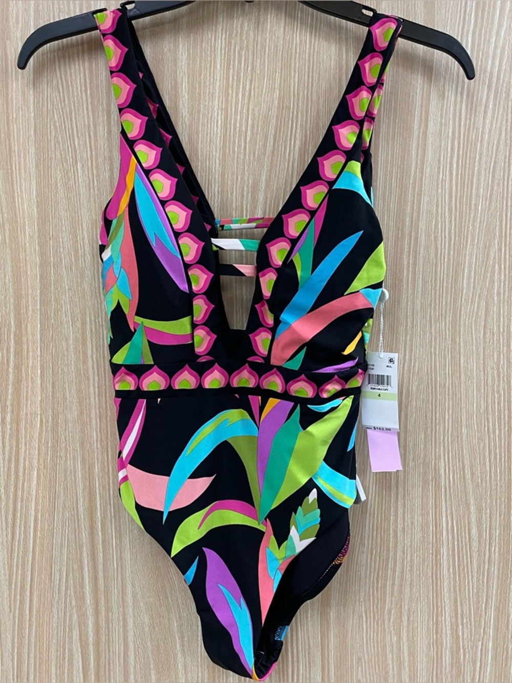 Trina Turk black print swimsuit size 4 NEW